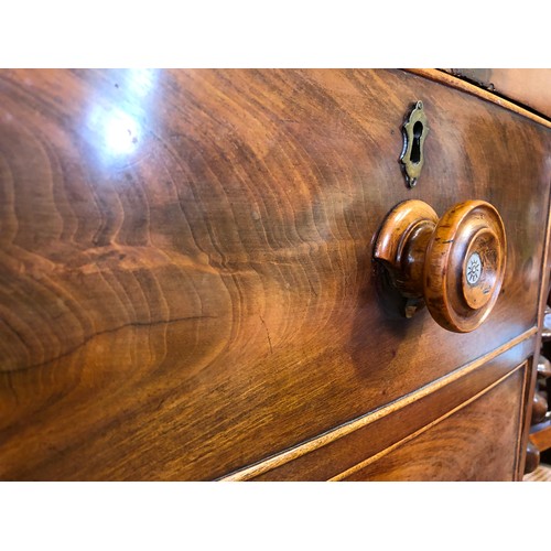 356 - Victorian mahogany bow fronted chest of 2 over 3 drawers with barley twist supports (various raised ... 