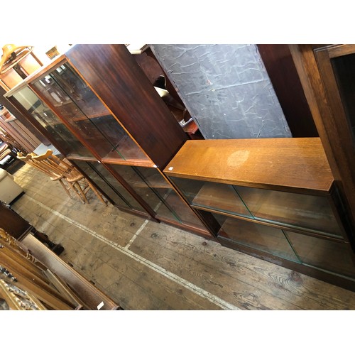 358 - Pair of 1970s mahogany glazed office bookcases with suppliers label for Todds of Lincoln, plus anoth... 