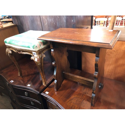 362 - Giltwood upholstered stool and oak occasional stand