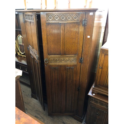 371 - Mid century Crown oak five piece bedroom suite comprising double wardrobe, tallboy, pedestal dressin... 