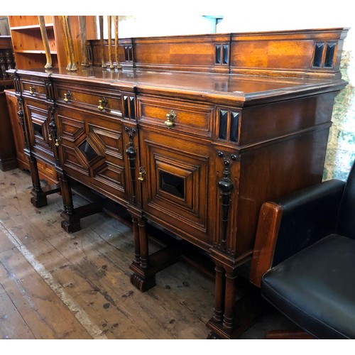 376 - Mid century Waring & Gillow oak sideboard with three frieze drawers over cupboards with fitted inter... 