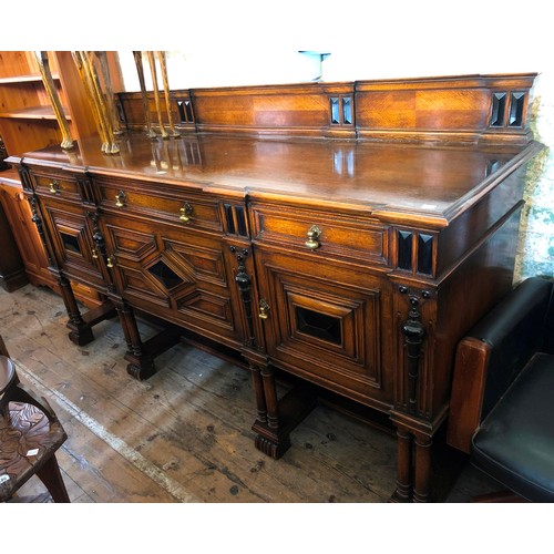 376 - Mid century Waring & Gillow oak sideboard with three frieze drawers over cupboards with fitted inter... 