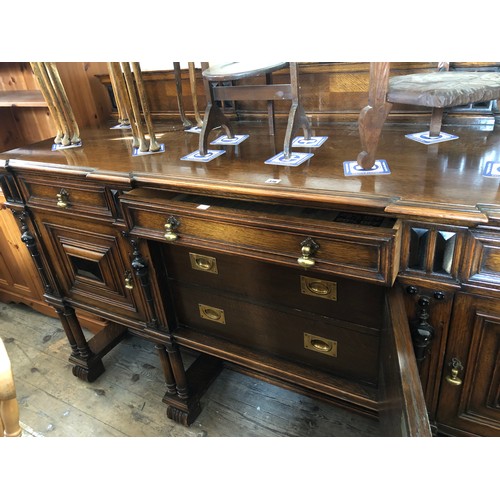 376 - Mid century Waring & Gillow oak sideboard with three frieze drawers over cupboards with fitted inter... 