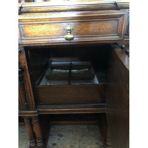 376 - Mid century Waring & Gillow oak sideboard with three frieze drawers over cupboards with fitted inter... 