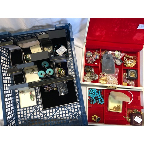 184 - Two boxes of costume jewellery incl. a cameo with 9ct mount and 9ct chain