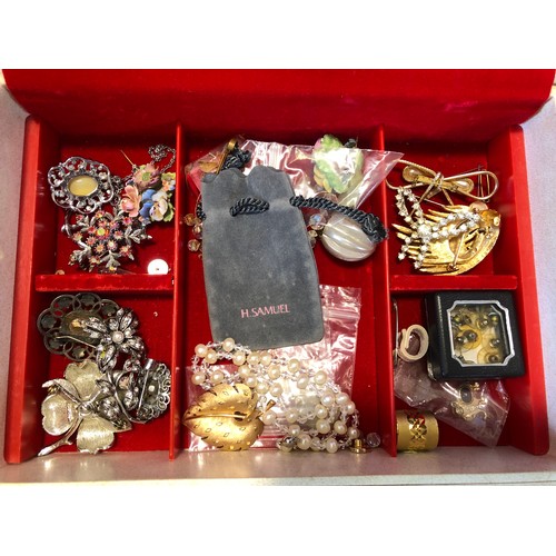 184 - Two boxes of costume jewellery incl. a cameo with 9ct mount and 9ct chain