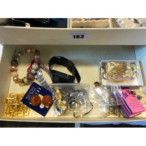 183 - Jewellery box of various costume jewellery, paperweight etc