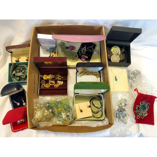 184 - Two boxes of costume jewellery incl. a cameo with 9ct mount and 9ct chain