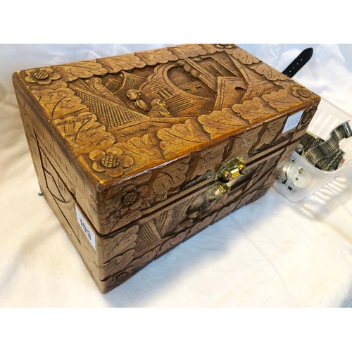 193 - Small camphorwood box containing various gents and ladies wrist watches etc plus an assortment of va... 