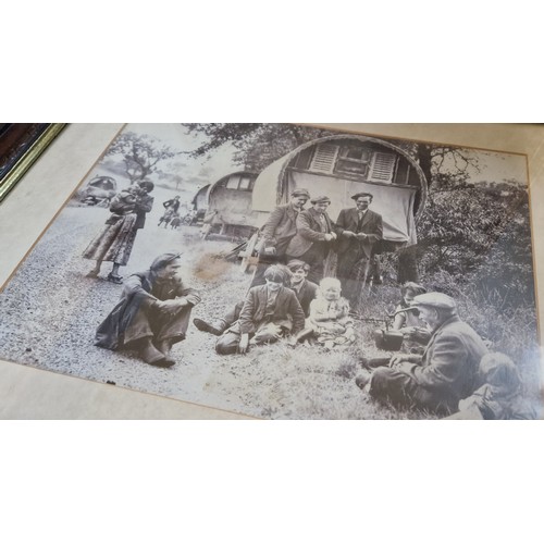 19 - Framed black and white Romany photograph and illustrated advertising calendar for A Skinner 1899