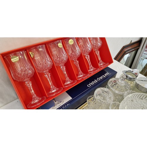 34 - Various glass tableware and box of stemmed wine glasses