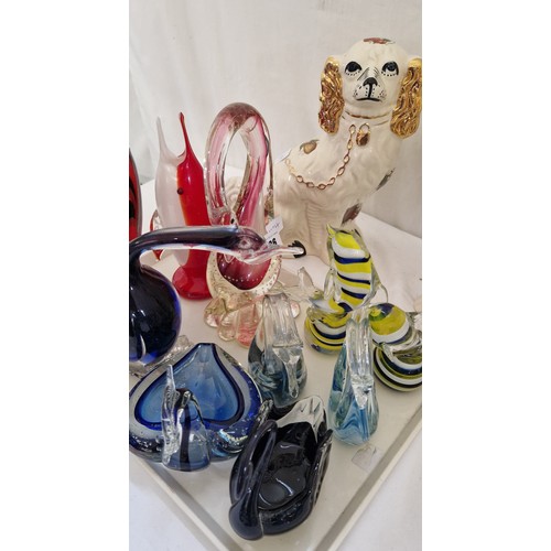 36 - Various Murano and coloured glass animal figures and a pair of ceramic dogs