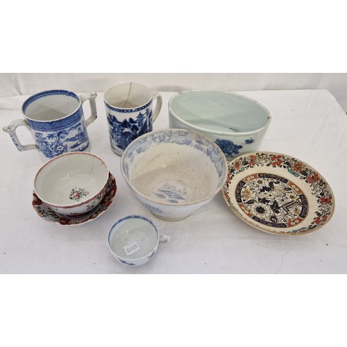 40 - Blue and white and Imari ware, various repairs and damage