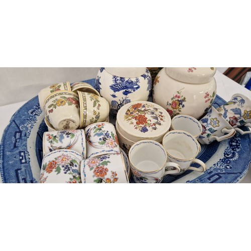 45 - Various ceramic inc. Mason's Fruit Basket, ovoid jars, Willow Pattern meat plate, coffee ware etc