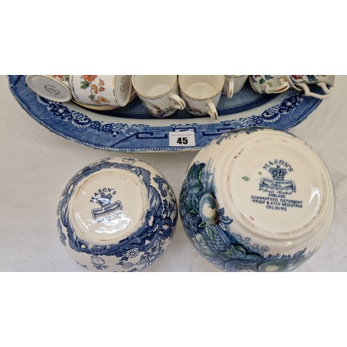 45 - Various ceramic inc. Mason's Fruit Basket, ovoid jars, Willow Pattern meat plate, coffee ware etc