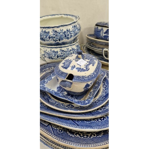 46 - Qty of Willow Pattern and other blue and white ware incl. various tureens, meat plates etc