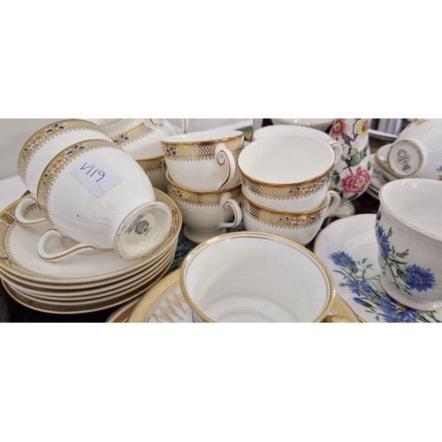 58 - Qty of Royal Albert white and gilt teaware, Wedgwood vases, etc