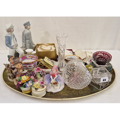 65 - Various ornamental ceramic and glass ware inc. two Lladro figurines, two Geobels figurines etc