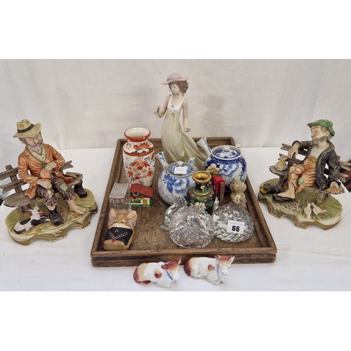 66 - Tray of ceramic and glassware incl. damaged Nao figurine