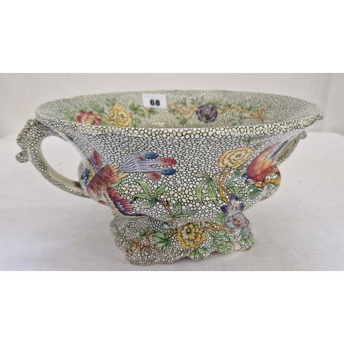 68 - Copeland Spode  two handled bowl decorated with parrots on a shagreen ground