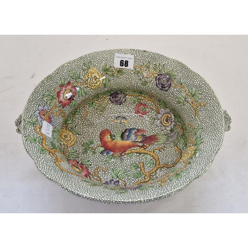 68 - Copeland Spode  two handled bowl decorated with parrots on a shagreen ground