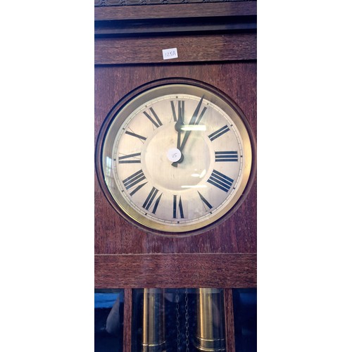 125A - Mid century oak longcase clock with bevelled glass panelled door