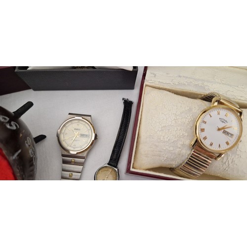 196 - Cased Rotary gents wrist watches, Coronation tin of buttons etc