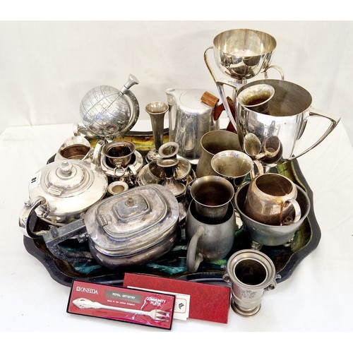 81 - Metalware incl. EPNS teaware, trophies and Piquot ware coffee pot