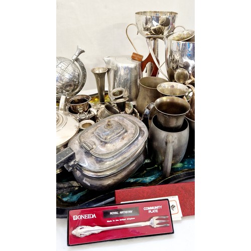 81 - Metalware incl. EPNS teaware, trophies and Piquot ware coffee pot