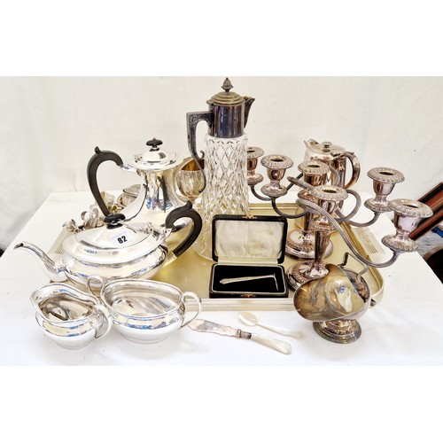 82 - Various EPNS tableware incl. tea service, claret jug, candelabra etc