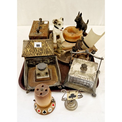 99 - Various vintage desk stands, cash box etc