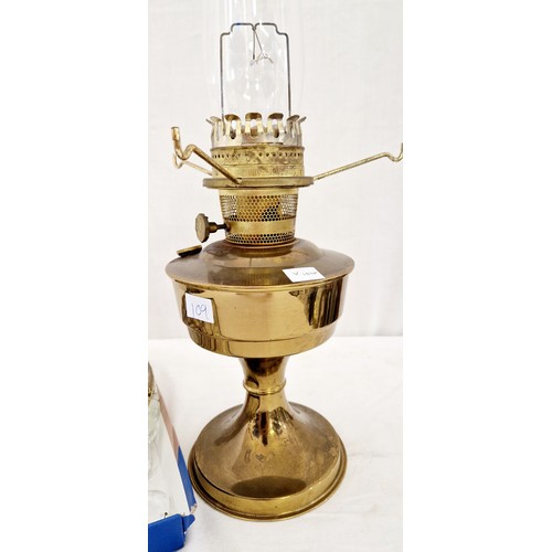 109 - Glass ceiling lustre and brass Aladdin oil lamp