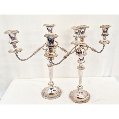 110 - Pair of EPNS three branch candelabras