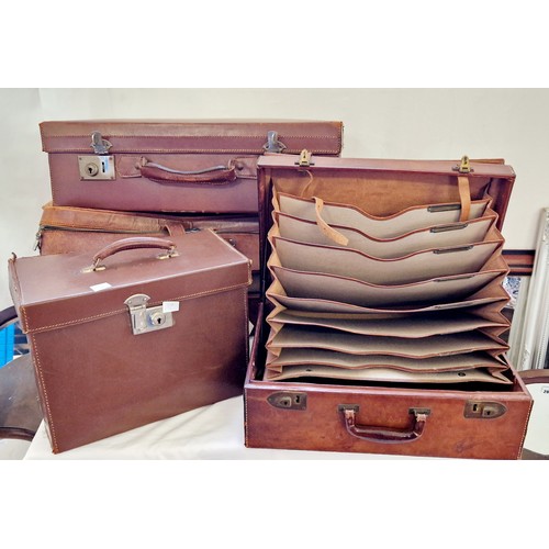 112 - Five various cases - vintage leather box satchel case, suitcases etc