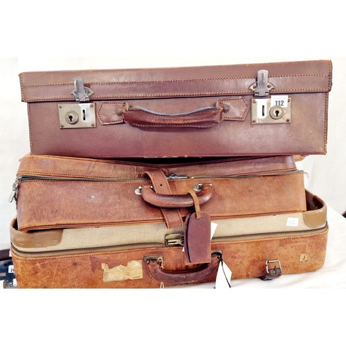 112 - Five various cases - vintage leather box satchel case, suitcases etc