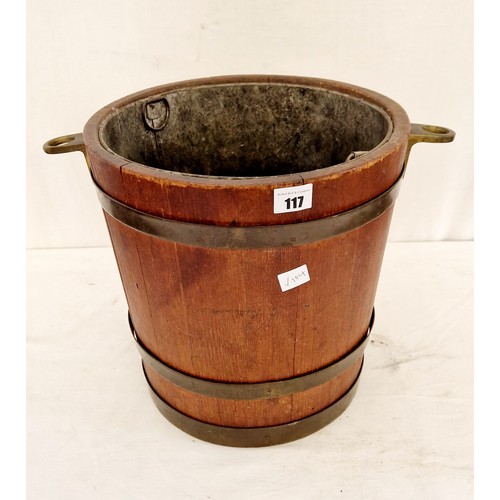 117 - Oak and brass bound coal bucket with tin liner