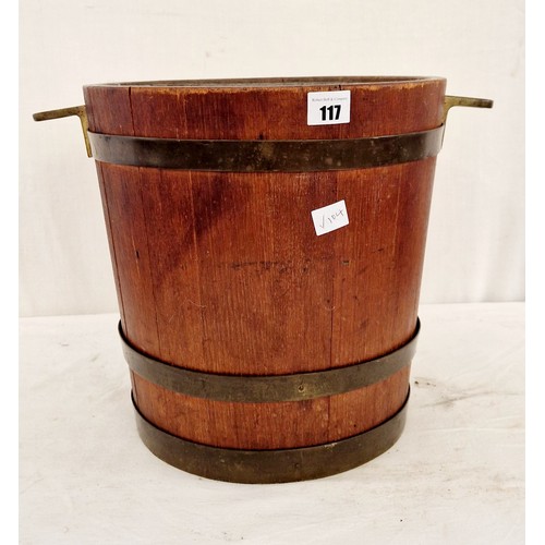 117 - Oak and brass bound coal bucket with tin liner