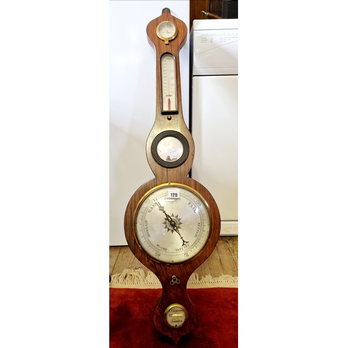 125 - Rosewood cased dial barometer with butlers mirror and silvered dial by P Caminada, Taunton