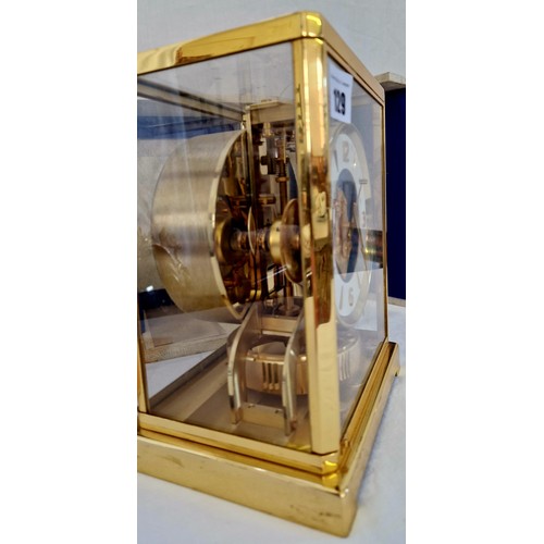 129 - Jaeger Le Coultre brass cased Atmos mantle clock in travelling case