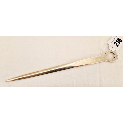 216 - A cased Sheffield 1982 silver letter opener, with ring handle, c. 1.93 oz