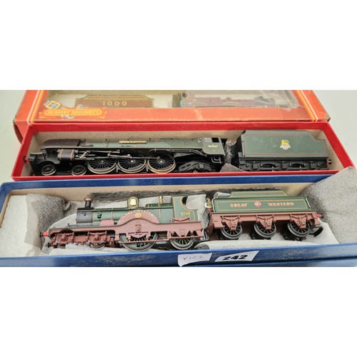 242 - Six various Hornby and other steam and diesel 00 gauge locomotives and carriage