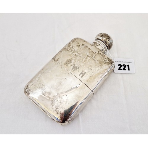 221 - A London 1916 hip flask, with detachable cup base, monogrammed R.W.H., c. 8.64 oz