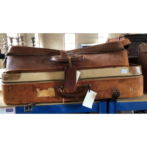 112 - Five various cases - vintage leather box satchel case, suitcases etc