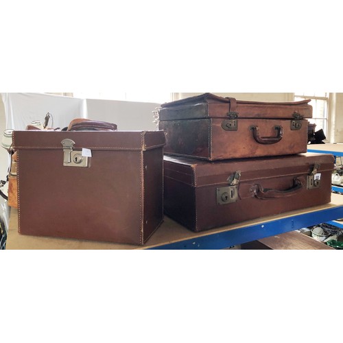 112 - Five various cases - vintage leather box satchel case, suitcases etc