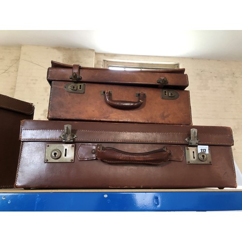 112 - Five various cases - vintage leather box satchel case, suitcases etc