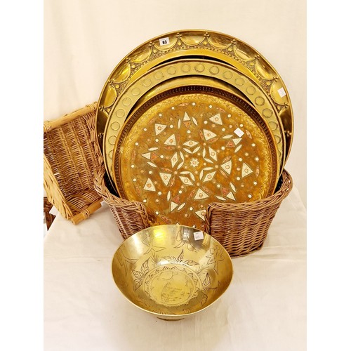 63 - Basket of Indian and other brass plaques and bowls