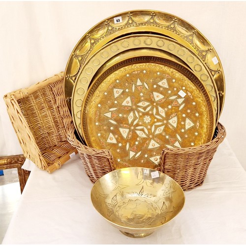 63 - Basket of Indian and other brass plaques and bowls