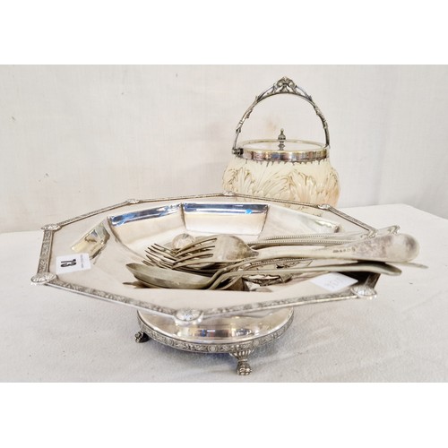 73 - Qty of EPNS tableware comprising Locke & Co Worcester biscuit barrel with acanthus leaf body and pla... 