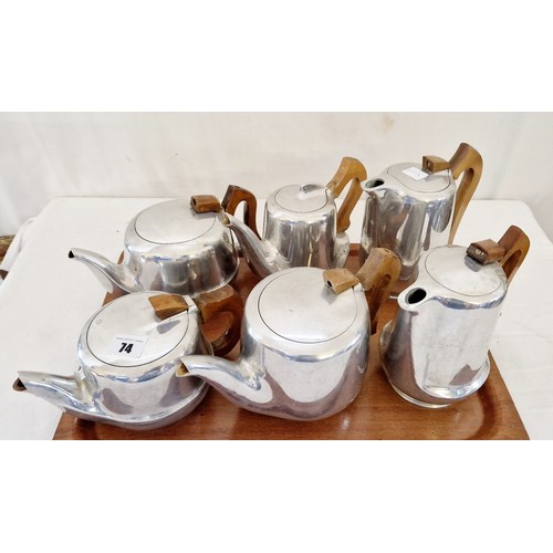 74 - Six pieces of Piquot ware - 4 tea pots and 2 coffee pots