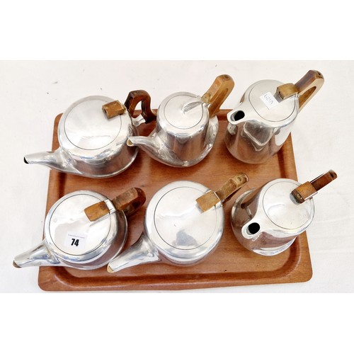 74 - Six pieces of Piquot ware - 4 tea pots and 2 coffee pots